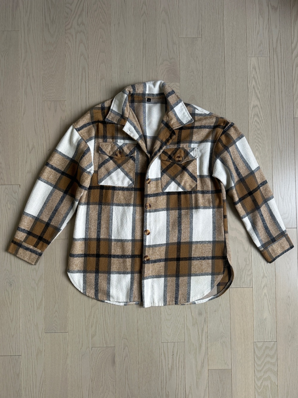 🍂Women’s Brown Plaid Button-Up Jacket Coat Size Small EUC